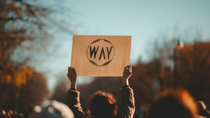 Peace advocates display anti-conflict signs.
