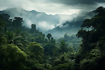 Tropical landscape with dense vegetation and abundant rainfall in the heart of Central America. Generative AI