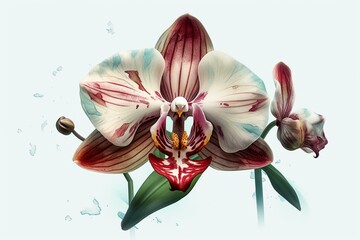 High-res digital illustration of a blooming orchid with a transparent background. Generative AI