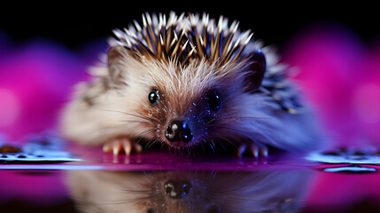 Cute little hedgehog, mesmerizing colors, facing towards camera
