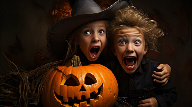 halloween pumpkin and witch