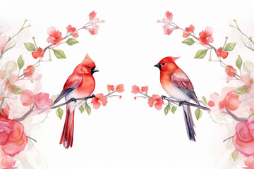 St. Valentine's Day card background frame, Watercolor illustration with white part, clipart for greeting cards, save the date, stationery design 