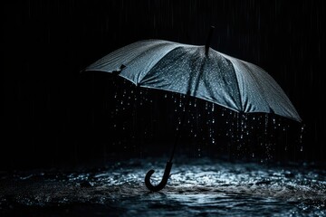  a person holding an umbrella in the rain in the dark.  generative ai