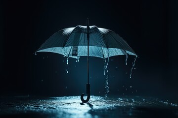  an umbrella with rain drops falling from it on a dark background.  generative ai - obrazy, fototapety, plakaty