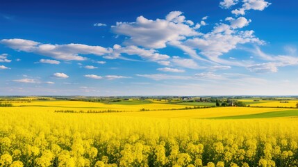 Fields of Ukraine - A Vibrant Tapestry: Rapeseed's Yellow Blooms and the Blue Sky Painted in the Colors of the Ukrainian Flag