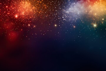 The festive aesthetic embraces a rainbow of sparkling details, brightness, fireworks. Invitations or greeting card.