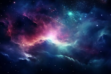 A stunning nebula shines brightly within a sparkling galaxy. Generative AI - obrazy, fototapety, plakaty