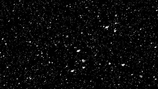 Slowly falling snow on a black background. Winter christmas seamless loop animation.