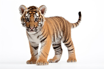 Baby Ussuri tiger on a white background