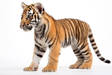 Baby Ussuri tiger on a white background