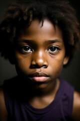 Close up dark portrait of African American boy
