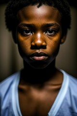Close up dark portrait of African American teenage boy