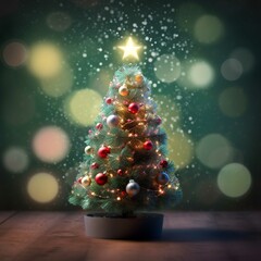 Christmas greeting card. Festive decoration on bokeh background. New Year concept.
