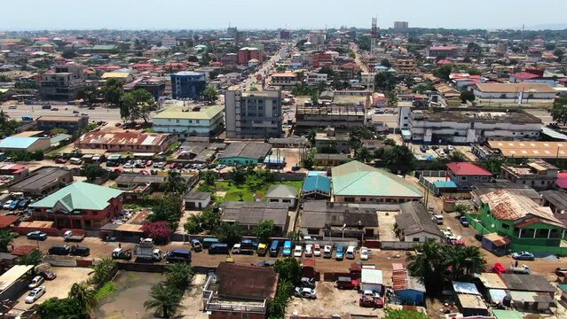The city of Accra in Ghana. Ghana is on the coast of West Africa