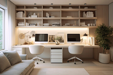 Modern home office in the living room, Convenient, comfortable, nice place to work, Remote work...