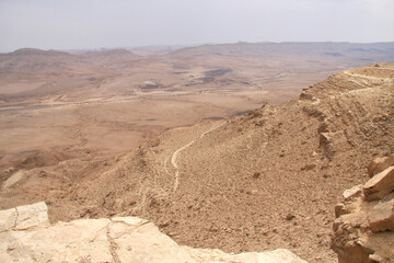 Open Negev Desert in South Israel. Sand dunes with dry air on a summer day.