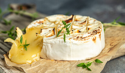 baked camembert. organic healthy products. Detox and clean diet concept. place for text, top view
