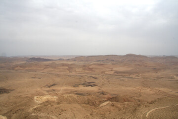 Open Negev Desert in South Israel. Sand dunes with dry air on a summer day.