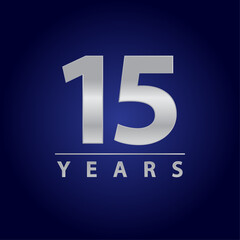 15 years silver logo for celebration events, anniversary, commemorative date, weddings. fifteen years