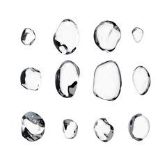 Set of bubbles. 3D Soap bubble floating on transparent background. Soap transparent balloon. 3D Rendering. Render of transparent glass circle liquid object, soap water bubble with reflection. PNG