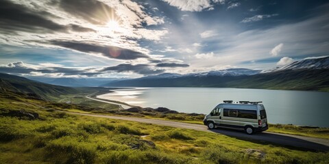 Van Camping Amidst the Serene Norwegian Landscape, Immersed in the Beauty of Northern Nature