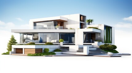 Architectural Vision - A three-dimensional house isolated on a white backdrop, perfect for architects and real estate developers. © pvl0707