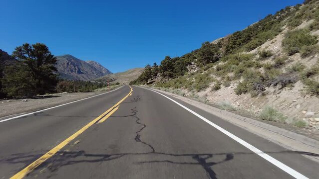 High Sierra Bishop Highway 168 Westbound 09 Driving Plate Sierra Nevada Mts California USA