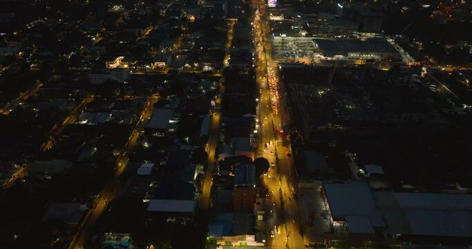 Cityscape with beautiful lights all over the highway. Davao City, Philippines. Mindanao.
