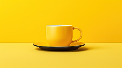  a yellow coffee cup and saucer on a yellow background.  generative ai