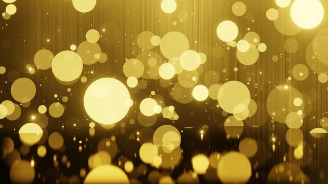 Golden particles falling on the mirror floor. Bokeh glitter dust seamless loop animation.