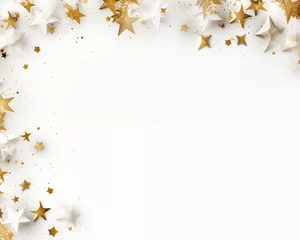 Fotobehang Diseño fondo de tarjeta de navidad dorado y blanco con estrellas y espacio para texto o imágenes © David Escobedo