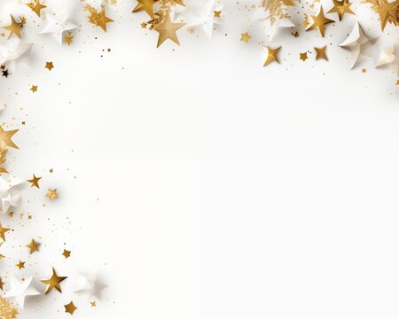 Diseño fondo de tarjeta de navidad dorado y blanco con estrellas y espacio para texto o imágenes