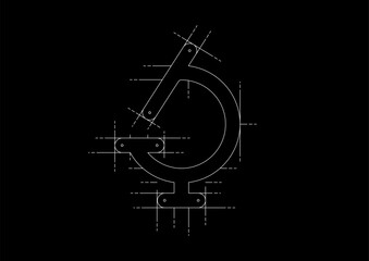 technical drawing microscope symbol on black background