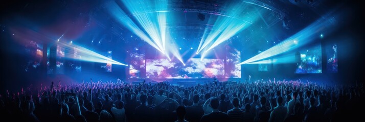 Fototapeta na wymiar Hands raised, AI-infused lights dazzle in spirited concert festivity