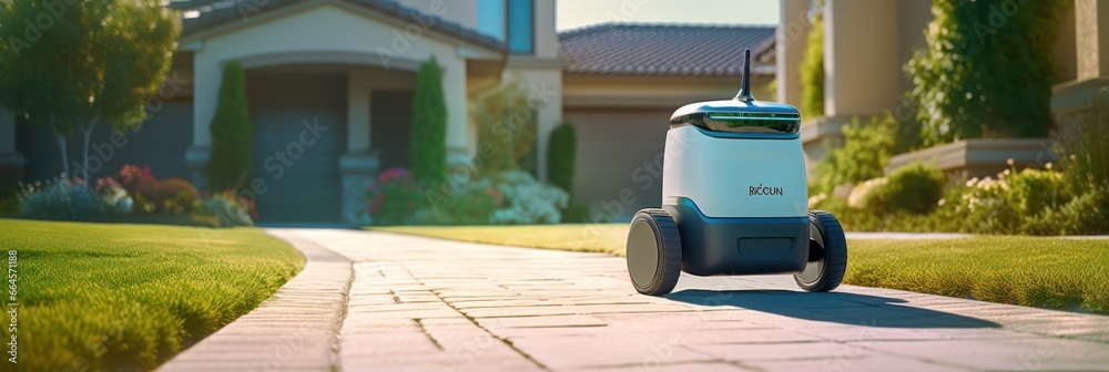 Aufkleber robot in delivery action, a glimpse of ai-driven courier future