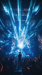 Hands raised, AI-infused lights dazzle in spirited concert festivity - obrazy, fototapety, plakaty