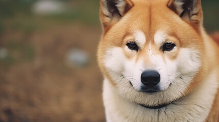 Fototapeta premium Close-up Portrait of an Akita Inu's Expressive Face