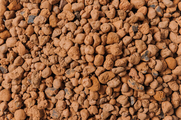 Closeup Heat expanded clay pebbles used construction materials