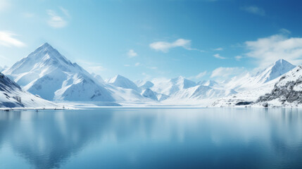 A deep blue lake surrounded by snow-capped peaks - obrazy, fototapety, plakaty