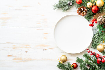 Fototapeta na wymiar Christmas table with holiday food background.