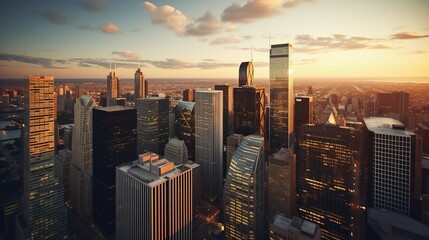 City Financial District Skyline at Sunset