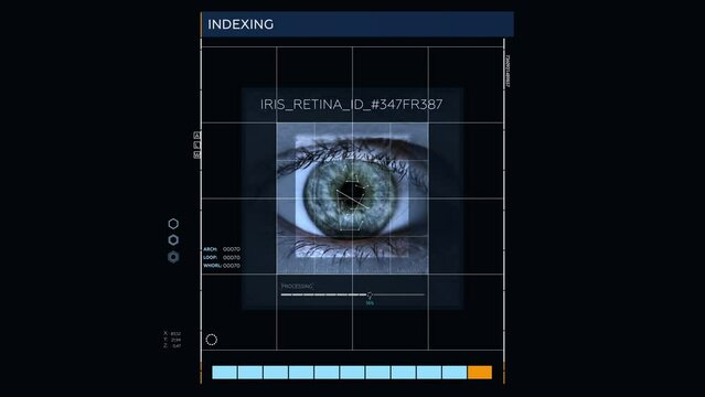Advanced Security Technology. Spy Unlocked Secret Database After Eye Retina Scan. Eye Retina Scan Panel Technology. Modern Technology For Eye Retina Scan. Iris Scanner. Retinal Analysis. Access