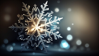 Bokeh lights and a snowflake on a Christmas background