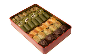 A variety of turkish sweet baklava. Walnut baklava.