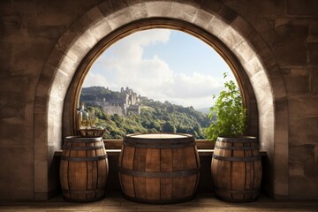Barrel in an ancient castle beside the window.