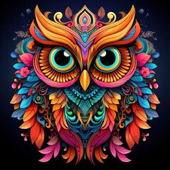 Multicolored mandala owl coloring page for adults.