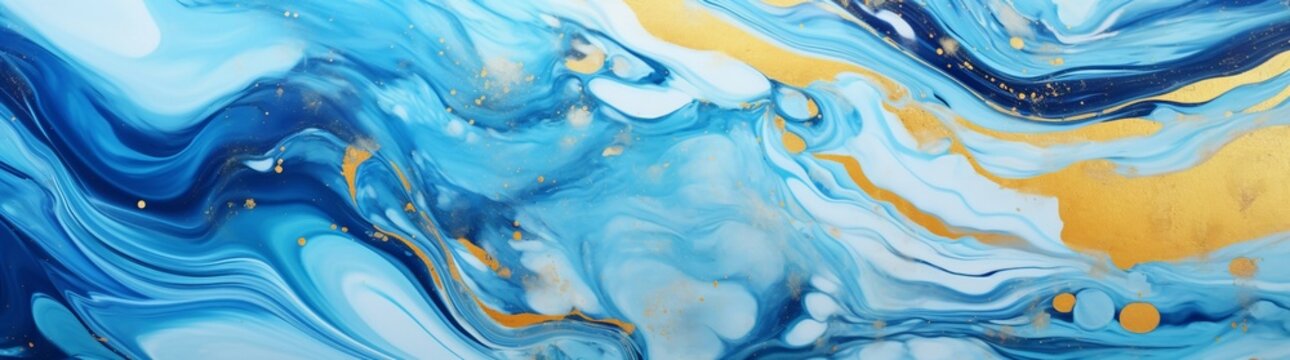 Fluid Art Liquid White And Blue Abstract Paint Drips And Wave