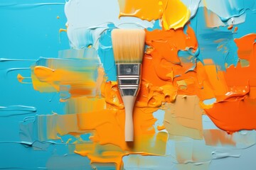 Expressive Artwork: Background Featuring Paint Brushstrokes on a Blue and Yellow Canvas