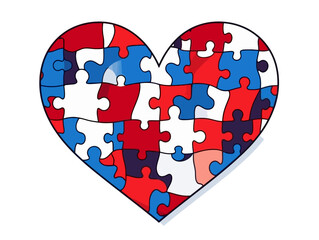 Doodle Puzzle heart with puzzle pieces, cartoon sticker, sketch, vector, Illustration, minimalistic