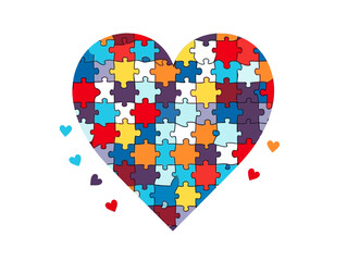 Doodle Puzzle heart with puzzle pieces, cartoon sticker, sketch, vector, Illustration, minimalistic